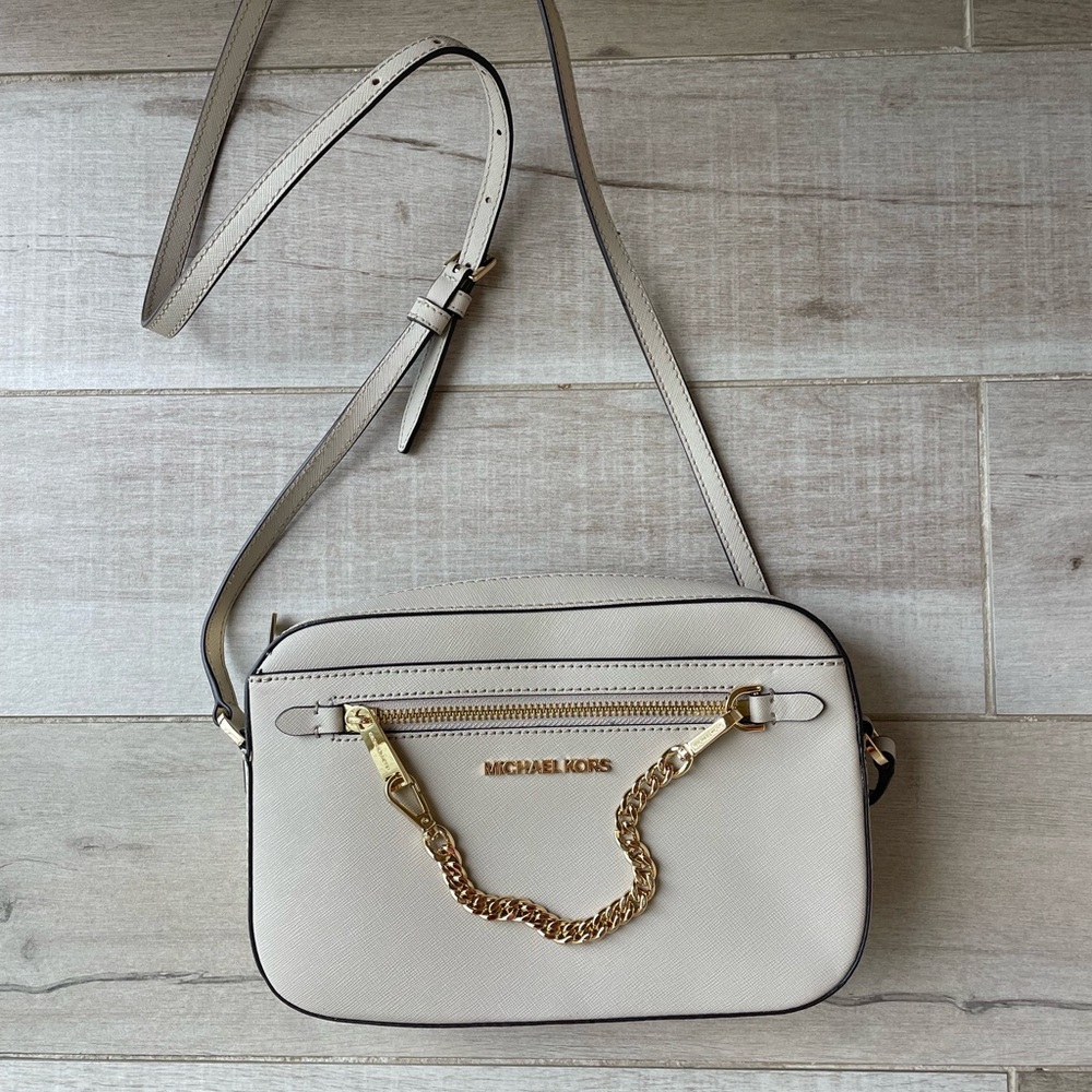 Michael Kors Beige Crossbody Bag with Gold Chain